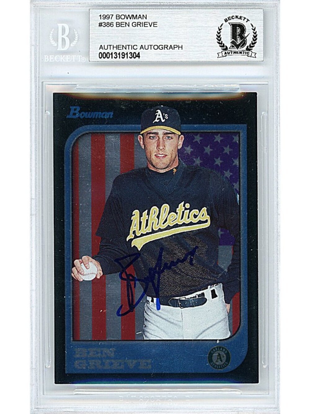 Ben Grieve Signed 1997 Bowman #386 Oakland Athletics Card Beckett BAS Slabbed
